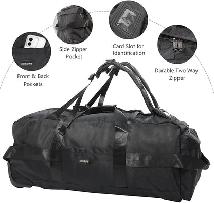 80L Rolling Duffle Bag with Wheels - Heavy-Duty 33.5" Foldable Duffel, Water-Resistant Wheeled Luggage with Shoulder Straps for Camping, Gym, Airplane (Black)