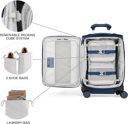 Travelpro VersaPack+ Lightweight Softside Expandable Carry on Luggage, 8 Spinner Suitcase, TSA Lock, Men and Women, Carry On 21-Inch, Estate Blue