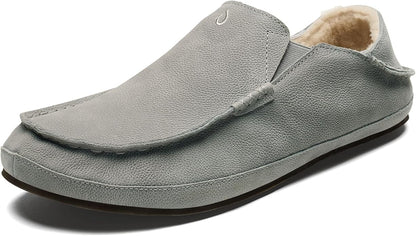 OLUKAI Moloa Slipper, Men's Premium Leather Slip-On Shoes, Soft Genuine Shearling Lining & Gel Insert, Drop-In Heel & All-Day Comfort