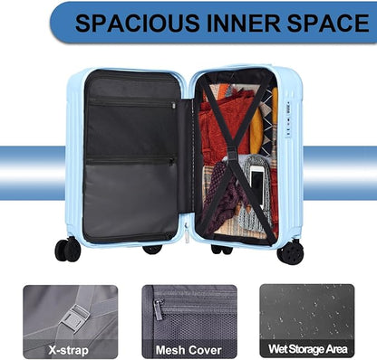 Krute Suitcase Sets 20+28 Inch Luggage with Cup Holder PC+ABS Hardside Suitcases with Wheels TSA Approved Charging Port Travel Suitcase