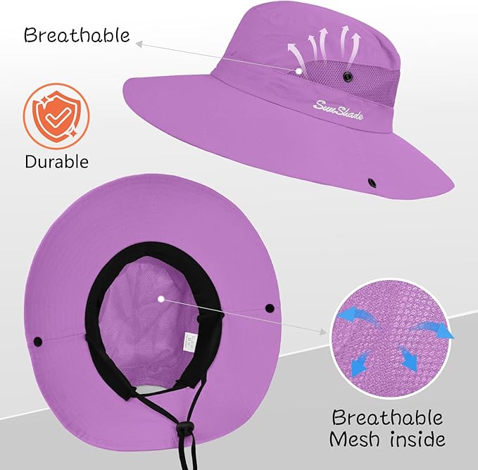 ZOORON Women's Ponytail Safari Sun Hat,Wide Brim UV Protection Outdoor Bucket Hat,Foldable Beach Summer Fishing Hat