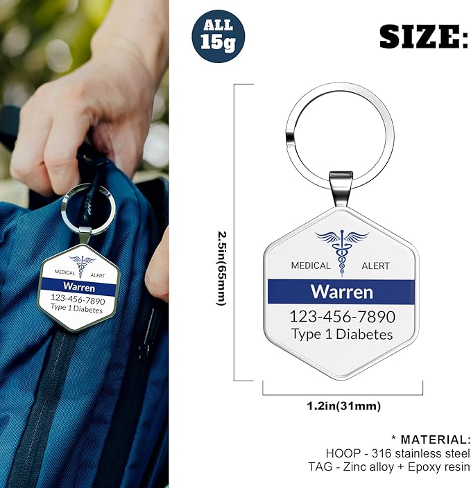 DISONCARE QR Code Medical Alert Tag, Custom Medical ID with Online Profile for Emergency Contact & Health Info – For Allergies, Diabetes, Autism & More（Pearl White）