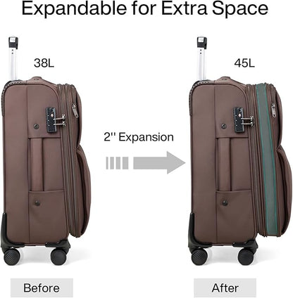 Hanke 3 Piece Luggage Sets Softside Expandable Carry On Luggage Set Travel Suitcase Sets with Spinner Wheels TSA Approved Luggage(Coffee, 20in/24in/28in)