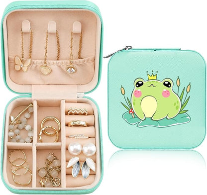 MAYCARI Jewelry Box with Cute Frog Pattern Design, PU Leather Jewelry Travel Organizer Case-Rings/Earrings/Necklace Storage Box for Women Birthday Mom Friends Her Bridesmaids Girls s