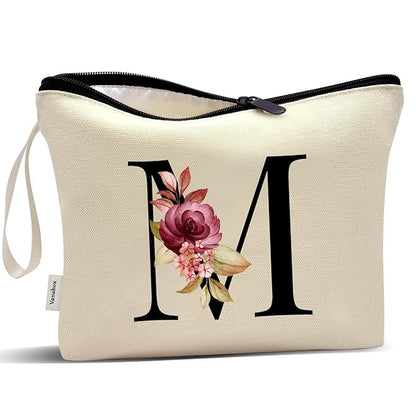 Vavabox A-Z Personalized Makeup Bag, Birthday Gifts for Women Mom, Gifts for Best Friend, Bride Bridesmaid Cosmetic bag (M, Yellow)