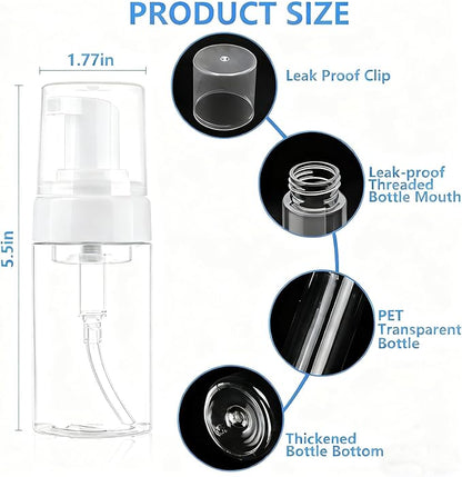 4 Pack 3.4 Oz (100ml) TSA Approved Travel Size Foam Pump Bottles for Toiletries Clear Travel Size Bottles Leak Proof with Labels