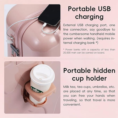 ROAMING 26 Inch Pink PC Hard Sided Checked Large Luggage with TSA Lock Cup Holder USB Charging Port and Spinner Wheels Lightweight Durable Ice Cream Travel Suitcase for Women Melt into Journeys
