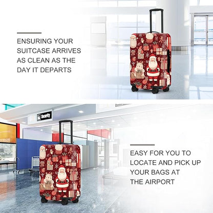 Allover Christmas Luggage Cover - Red Background with Santa, Gifts and Snowmen Pattern, Dense Holiday Design for 18 20 22 Inch Travel Bag