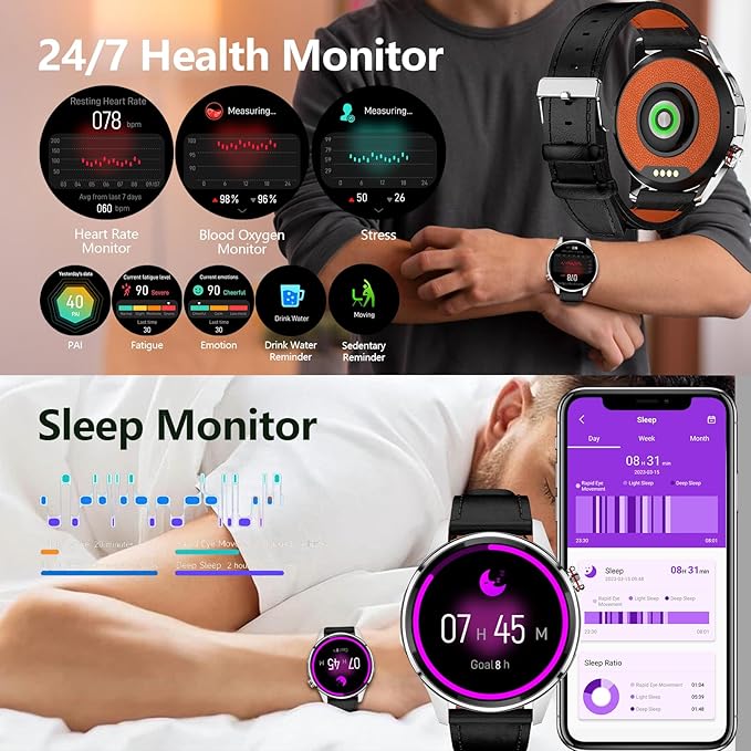 Smart Watch for Men Built-in GPS with Map(Answer/Make Call/Text), 1.46" AI Smartwatch for Android Phones/iPhone, 100+ Sport Mode Fitness Tracker with Health/Sleep Monitor, Compass/Barometer(2 Straps)