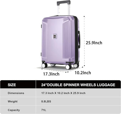 Luggage Sets 3 Piece, Lightweight Expandable PC Hardside Durable Suitcases with Spinner Wheels & TSA Lock, 20/24/28 Inch, Purple