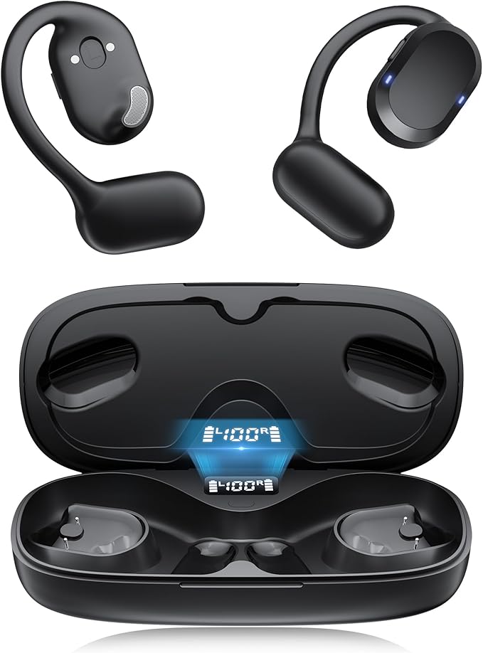 TTQ Open Ear Headphones, Open Ear Earbuds, IPX7 Waterproof, Bluetooth 5.3 True Wireless Sports Over Ear Earbuds with Earhooks, Built-in Mic, Crystal-Clear Calls for Running Workout Cycling Driving