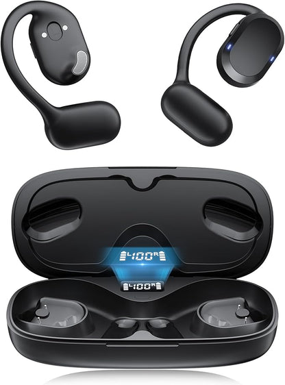 TTQ Open Ear Headphones, Open Ear Earbuds, IPX7 Waterproof, Bluetooth 5.3 True Wireless Sports Over Ear Earbuds with Earhooks, Built-in Mic, Crystal-Clear Calls for Running Workout Cycling Driving