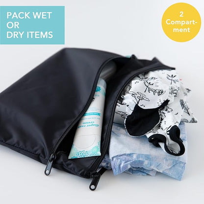 Bumkins - Waterproof Wet Bag & Wet/Dry Clutch Bags - For Beach, Baby, Travel, Swim Suit, Cloth Diapers, Pump Parts, Pool, Gym, Toiletries - Reusable & Easy to Clean - Black Check - 2 Pack
