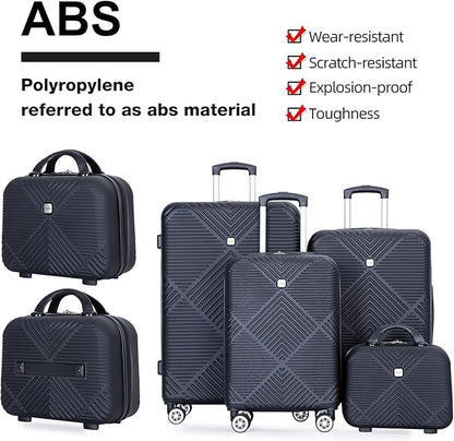 Luggage 4 Piece Set, Hardshell ABS Suitcase Set with Double Spinner Wheels, Lightweight Durable Large Luggage set, Carry On and Checked Travel Luggage, Black