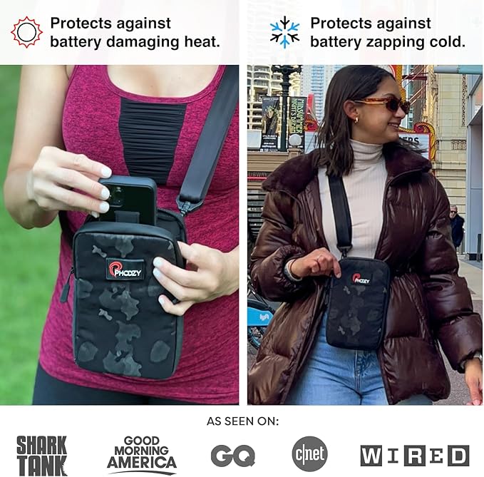 PHOOZY Orion Insulated Tech Bag For Travel - NASA Insulation Protects Your Phone, AirPods and Other Devices. Weatherproof X-Tech Shell with RFID Blocking Pocket for Complete Protection (Black)