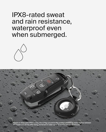 Belkin Waterproof Apple AirTag Secure Holder with Key Ring, Durable Scratch-Resistant AirTag Case, Protective AirTag Keychain Accessory for Keys, Pets, Luggage, Backpacks, and More - Black