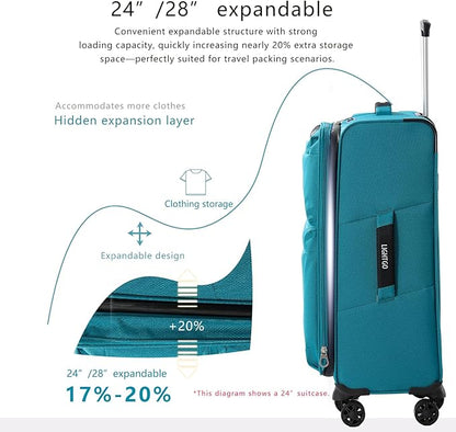LIGHTGO Lightweight Softside Luggage,20inch Carry on, Water-Resistant, TSA Approved Lock, Spinner Wheel, Turquoise, 20inch
