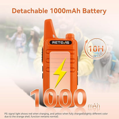 Retevis RT22 Walkie Talkies, Portable Two Way Radio Long Range Rechargeable, Mini Walkie Talkies with Earpiece, VOX Handsfree, Type-C Charging for Family Outdoor Camping Driving(2 Pack, Orange)