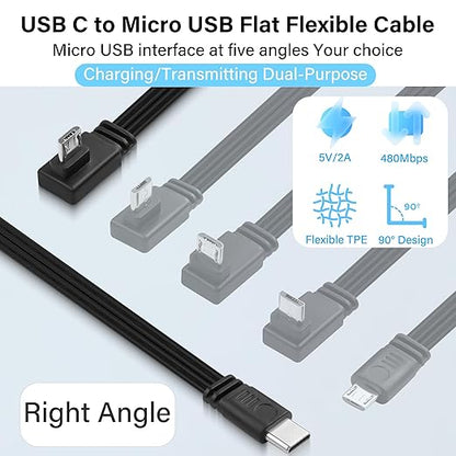 Flexible USB Type-C to Micro USB Cable,90 Degree Micro 5pin to USB C Flat Data Cable,Type C-to-Micro Short Flat Cable Supporting Charging& DataTransfer,for Phone,Camera,-30CM(Right Angle