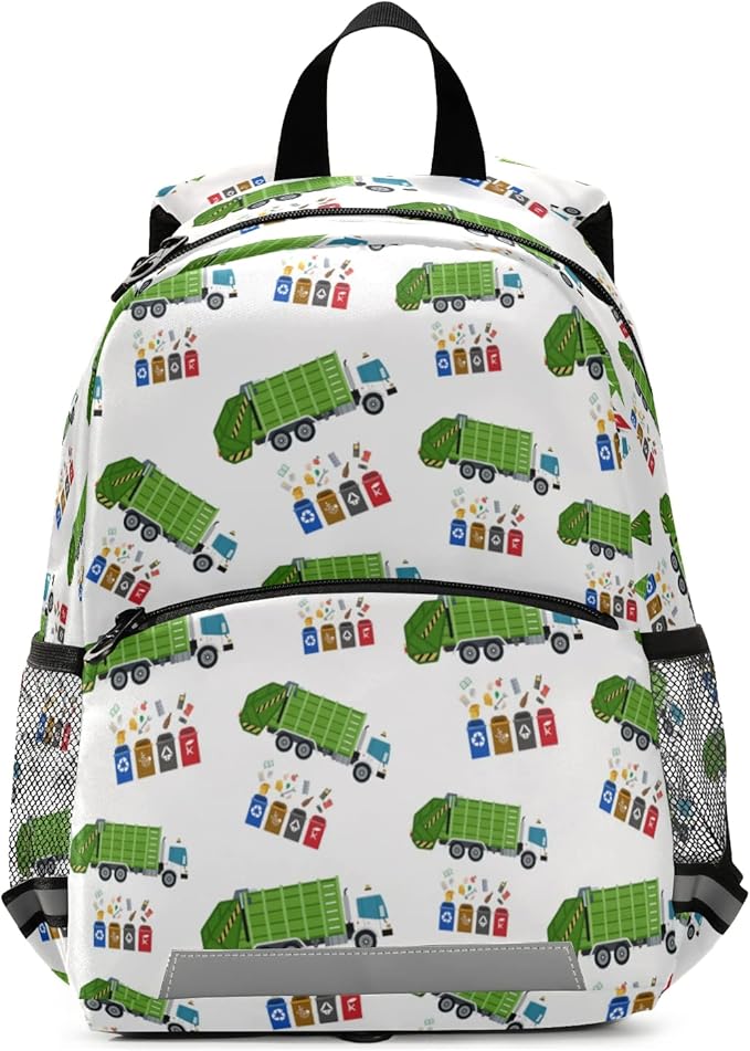 Garbage Truck Trash Recycling Kid's Toddler Backpack for Boys Girls Preschool Nursery with Safety Leash (01141) 10.9 X5.9 X 12.9inch