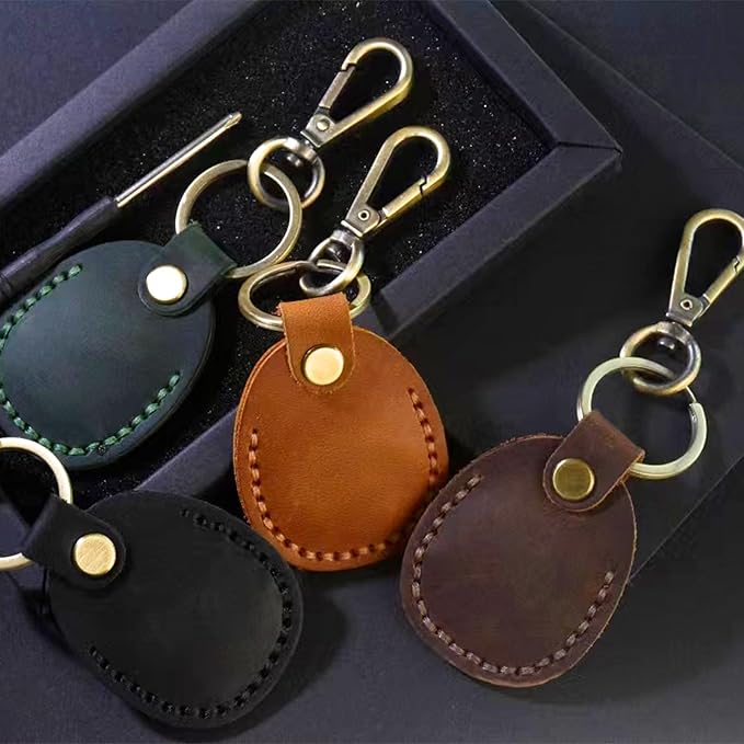 Timyca for Airtag Holder Keychain-Genuine Leather for Airtag Keychain Holder 4 Pack,Handmade for Air Tag Case Scratch-Resistant Leather Key Chain Ring Compatible for Airtag,Dog Collar,Luggage