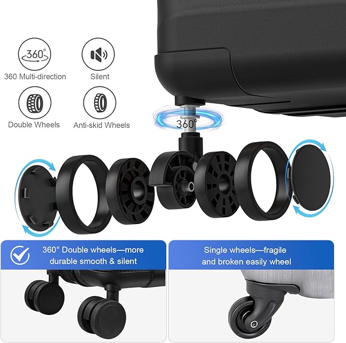 Travel Suitcase Sets 3 Piece, Expandable Hardshell Luggage Sets 3pcs with TSA Lock Spinner Wheels, Black (20''/24''/28")