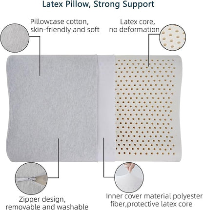 Natural Latex Pillows for Adults, Thick Cervical Neck Contour Sleeping Pillow for Side Back Sleeper, Ergonomic Orthopedic Pillow for Neck Shoulder Pain Relief(Thick-4.7/5.5inches)