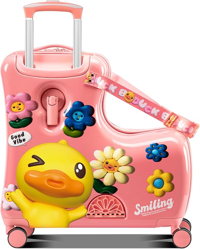 Kids Luggage, Lightweight Ride on Luggage with Spinner Wheels & Foldable Design (20-Inch+ Aged 1-3 Toddler, Pink Flower),Birthday Gift