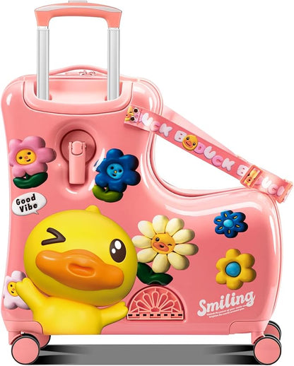 Kids Luggage, Lightweight Ride on Luggage with Spinner Wheels & Foldable Design (20-Inch+ Aged 1-3 Toddler, Pink Flower),Birthday Gift