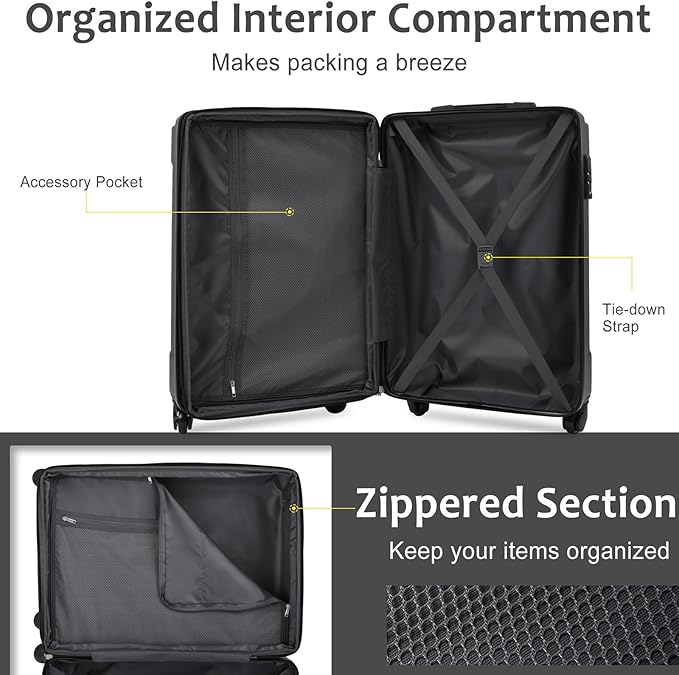 20in Carry On Luggage Hardshell Suitcase with Spinner Wheels Lightweight Lugagge Design Waterproof Durable for Travel (Black)