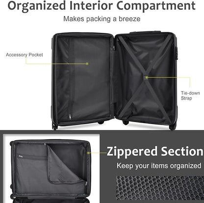 20in Carry On Luggage Hardshell Suitcase with Spinner Wheels Lightweight Lugagge Design Waterproof Durable for Travel (Black)