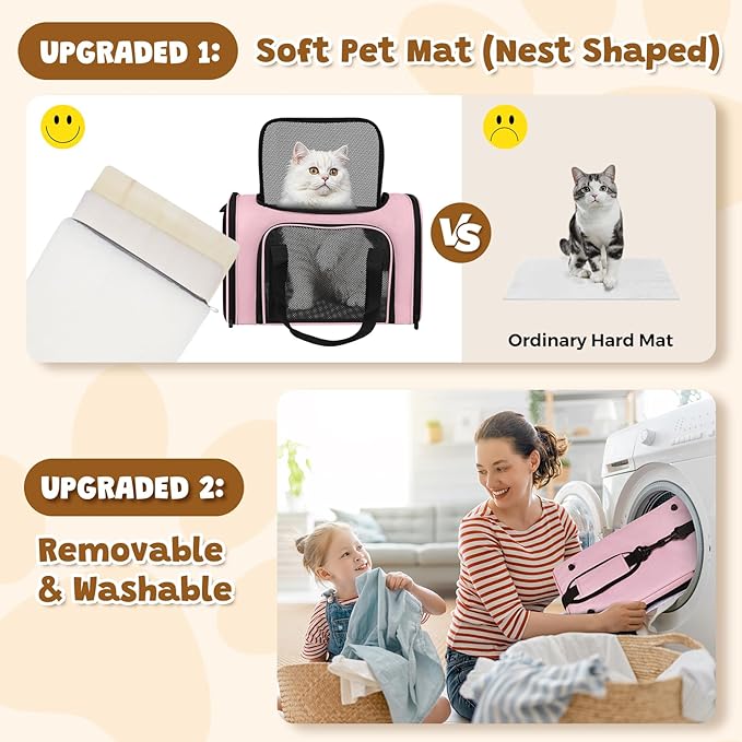 Soft Sided Pet Carrier - TSA Approved Collapsible Waterproof Travel Carrier for Small/Medium Cats Dogs Puppies (Up to 15lbs) - Pink