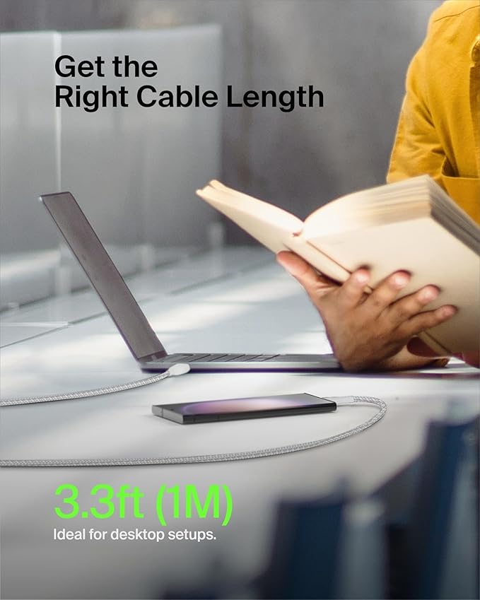 Belkin BoostCharge Braided USB-C to USB-A Charging Cable (3.3ft/1M) for iPhone 17 & 16 Series, Samsung Galaxy S25 Series, Google Pixel 10, iPad Pro, Nintendo Switch 2, Carplay, & More - White (2-Pack)