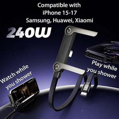 Basemo Invisible Stand Charging Cable, 2 in 1 Charging Cable with Built-in Foldable Stand, 240W Braided Fast Charge Cable, for Smartphones, Tablets, Laptops, Gaming Devices, 4.9FT (A to C)