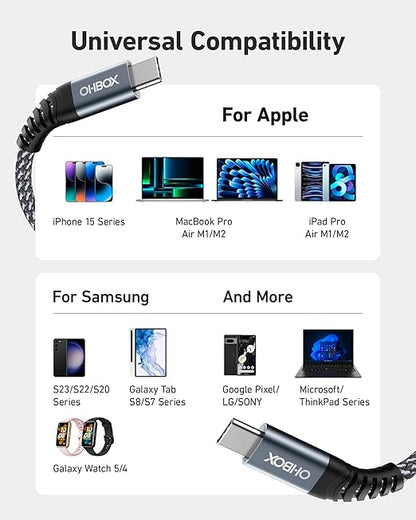 USB C to USB C Cable 60W, 10FT Long USB Type C Fast Charging Cable for Car Durable Braided iPhone USB C Charger Cable USBC to USBC Cord for iPhone 17/16/15/Pro Max/Plus, Samsung Galaxy and More-2Pack