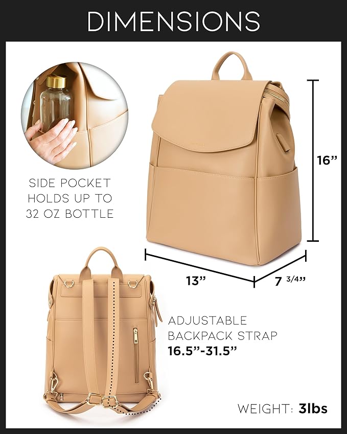 MIA + SOPHIA Leather Diaper Bag Backpack with USB Charging port, Changing Pad, Stroller Straps (Brown Olivia)