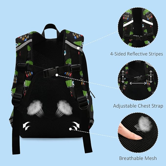 Garbage Truck Trash Recycling Kid's Toddler Backpack for Boys Girls Preschool Nursery with Safety Leash (01145)