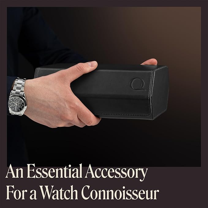 QWATCHBANDS Napa Leather Watch Case for Men - Watch Roll Storage Organizer & Watch Display - Six Slot Luxury Watch Box for Home or Travel - Mens 6 Watch Holder Case (Black Charcoal)