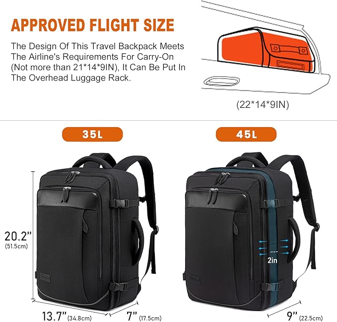 LOVEVOOK Carry on Backpack, 45L Travel Backpack for Women Men Airline Approved, Expandable Large Suitcase Backpacks With 4 Packing Cubes, Aer Travel Pack 3, Water Resistant Weekender Bag