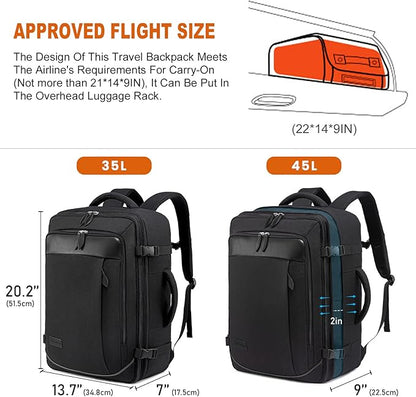 LOVEVOOK Carry on Backpack, 45L Travel Backpack for Women Men Airline Approved, Expandable Large Suitcase Backpacks With 4 Packing Cubes, Aer Travel Pack 3, Water Resistant Weekender Bag
