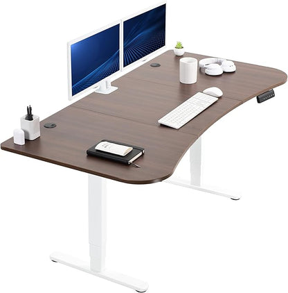VIVO Electric 63 x 32 in Dual Motor Standing Desk, Memory Height Adjustment, 2B Series, Dark Walnut Top White Frame, DESK-KIT-2W1D