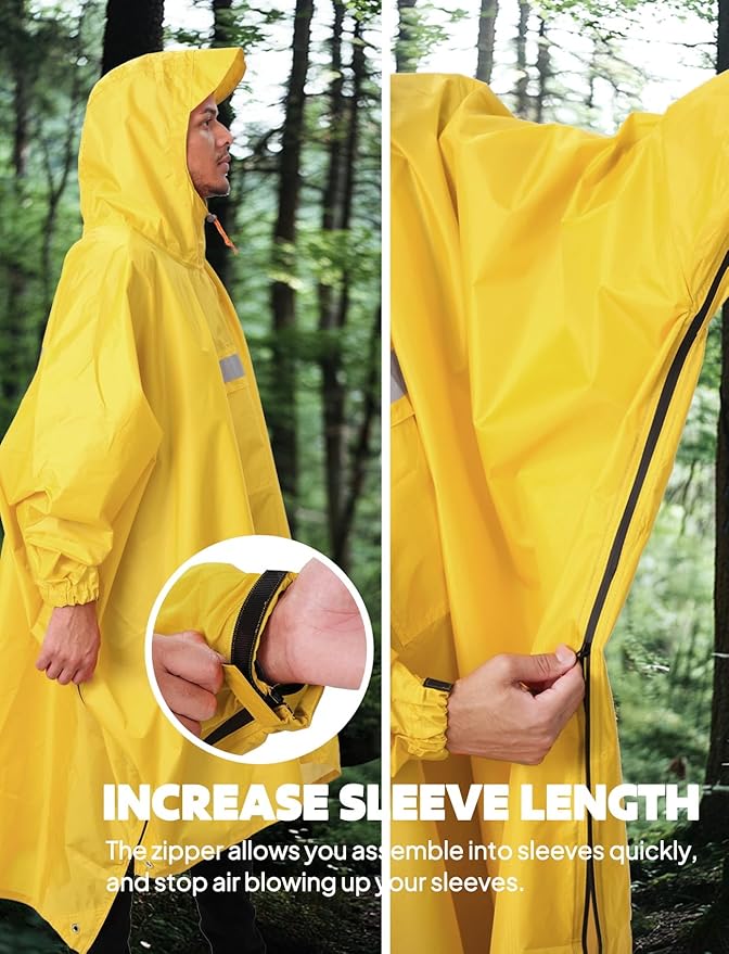 ANYOO Hooded Rain Poncho for Adults Waterproof Lightweight Rain Coat for Men Women Reusable Rain Jacket for Emergency Outdoor