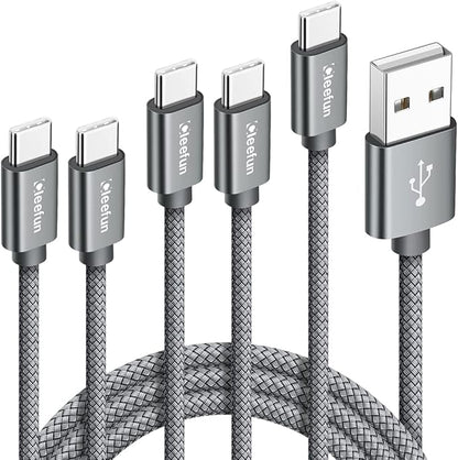 CLEEFUN USB C Cable, USB to USB C Cable, [5 Pack, 3/3/6/6/10 ft] Type C Charger Cable Fast Charging for iPhone 17 16 15 Pro Max Plus Air, for Samsung Galaxy S25 S24 S23 S22 S21 S20 S10 A17 A16 A15