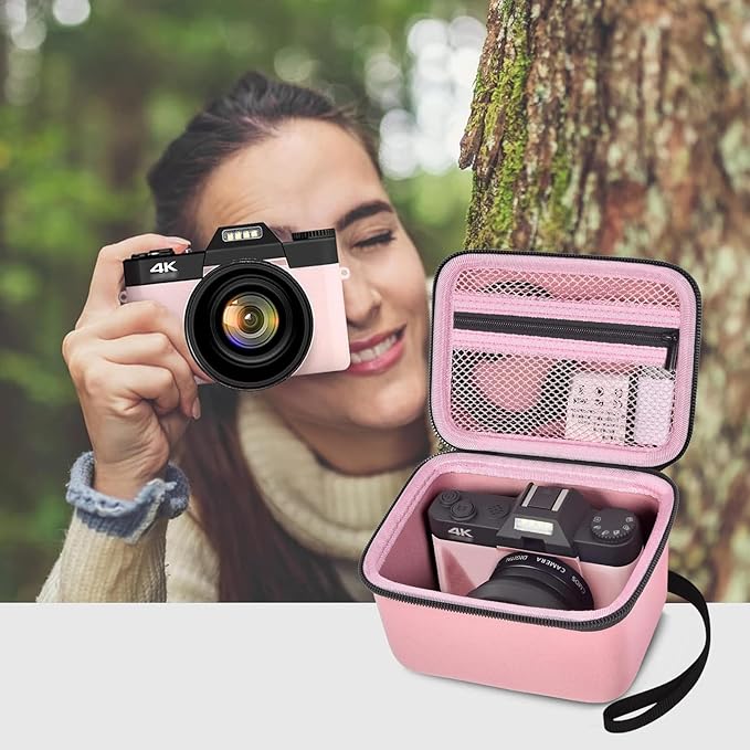 Vlogging Camera Case Compatible with for Duluvulu/for VJIANGER/for JGIPL/for TEBNGIHNM 4K Digital Cameras for Youtube. Vlog Camera Carrying Storage for Lens, Cable and Other Accessories - Pink