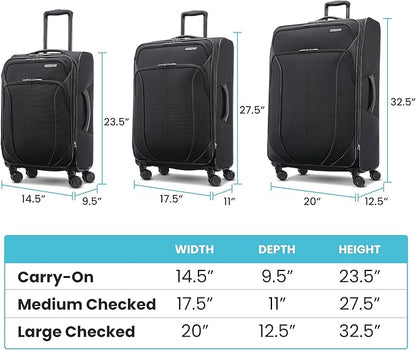 American Tourister 4 KIX 2.0 Softside Expandable Luggage with Spinners, Black, 3PC (CO/MED/LG)
