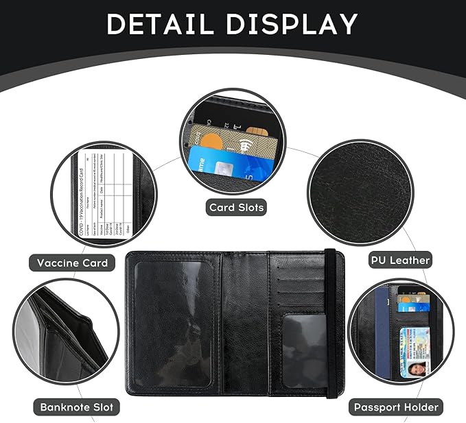 ILIYAH-Passport Cover-Passport Holder for Travel Women/Men Passport Wallet Case Travel Accessories Card Holder Wallet Unisex Travel Gifts(Black US)