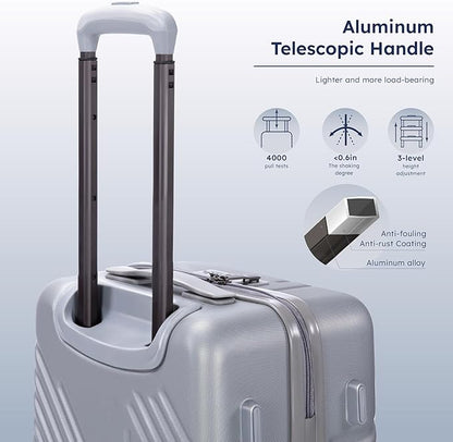 20-inch Carry On Luggage Airline Approved - PC+ABS Lightweight Suitcase with Built-in TSA Lock，Hard-shell Durable Rolling Luggage with USB Port