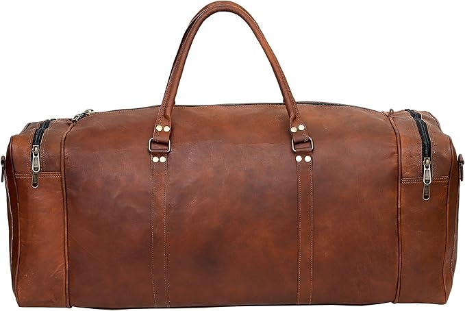 Leather Duffle Bag for Men Luggage Handmade Travel Bag Carry On Luggage Weekender Bags Overnight Gym Sports Cabin Holdall Bag For Airplanes Men And Women (28 Inch Brown)