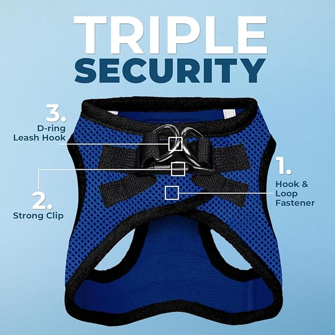 Voyager Step-In Air All Weather Mesh Harness and Reflective Dog 5 ft Leash Combo with Neoprene Handle, For Small, Medium and Large Breed Puppies by Best Pet Supplies - Royal Blue/Black Trim, XXX-Small