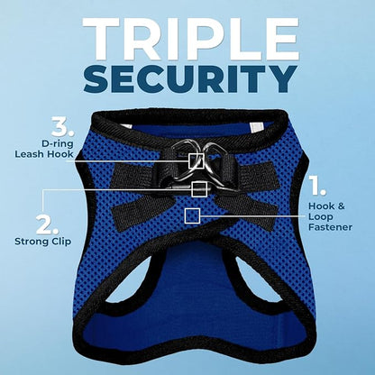 Voyager Step-in Air All Weather Mesh Harness and Reflective Dog 5 ft Leash Combo with Neoprene Handle, for Small, Medium and Large Breed Puppies by Best Pet Supplies - Royal Blue/Black Trim, Medium